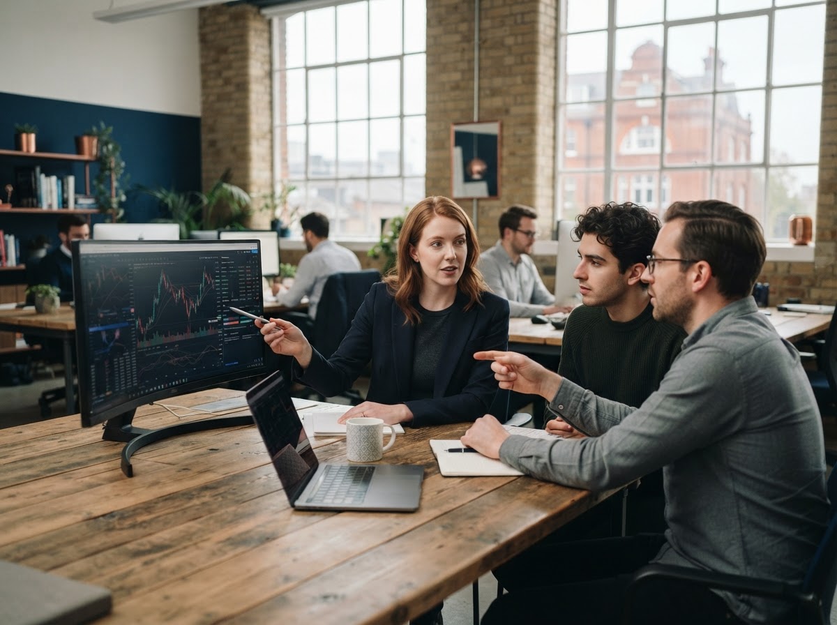 EliteTradeSprintInc analyst reviewing automated risk and allocation output on screen